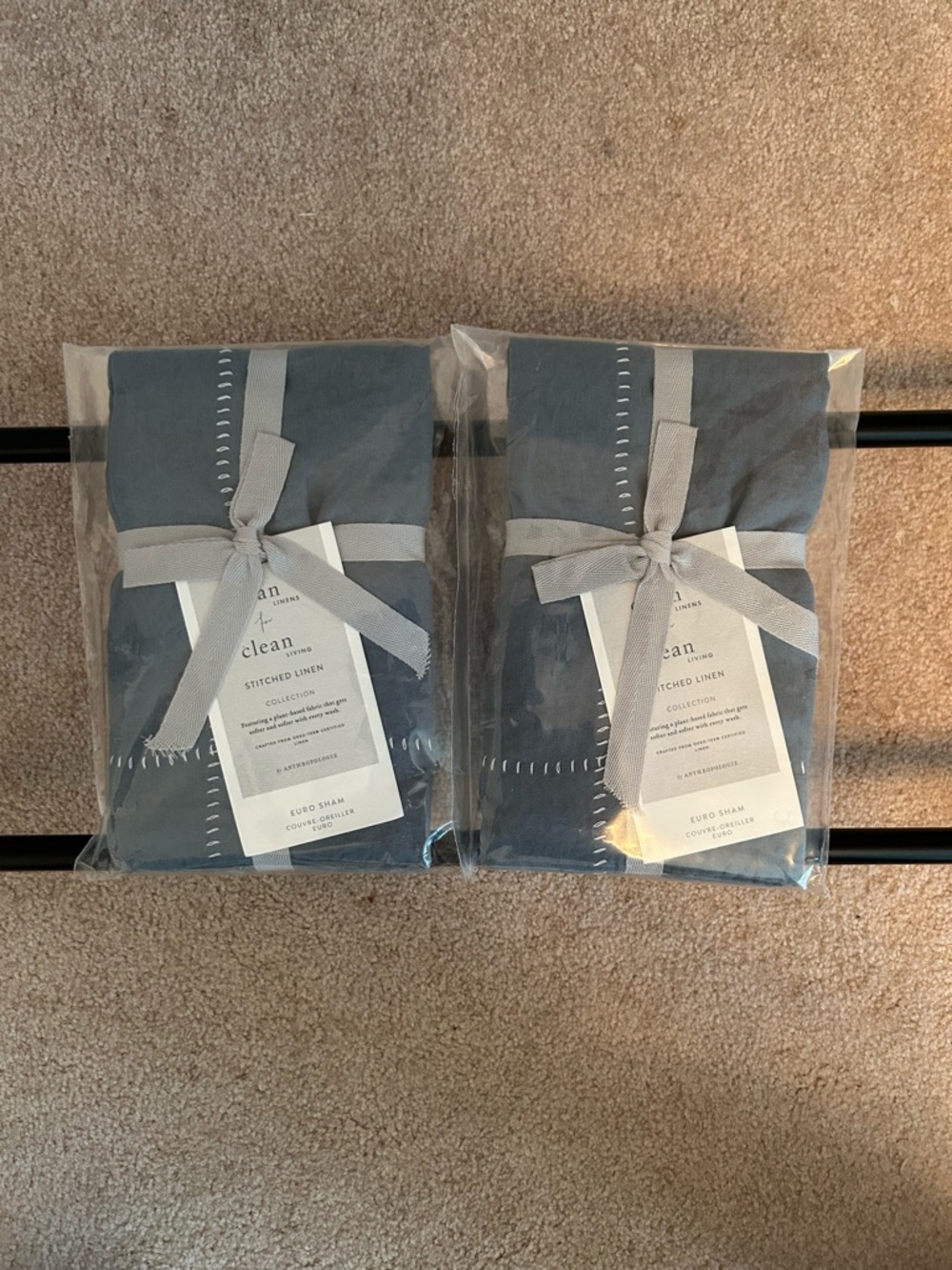 Anthropologie Stitched Linen Euro Shams in Slate Blue (Set of 2)